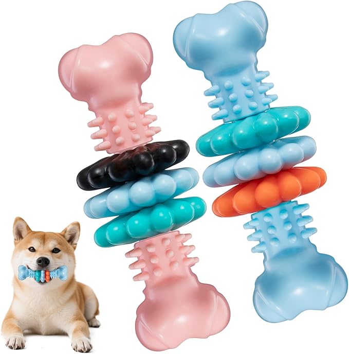 Dog Chew Toy, 2 Pack Puppy Teething Toys Indestructible Chew Toys for Teething Tough Chew Toy Dog Teeth Cleaning Aid Cute Soft Durable Rubber Toy for Small Medium Dogs to Keep Them Busy