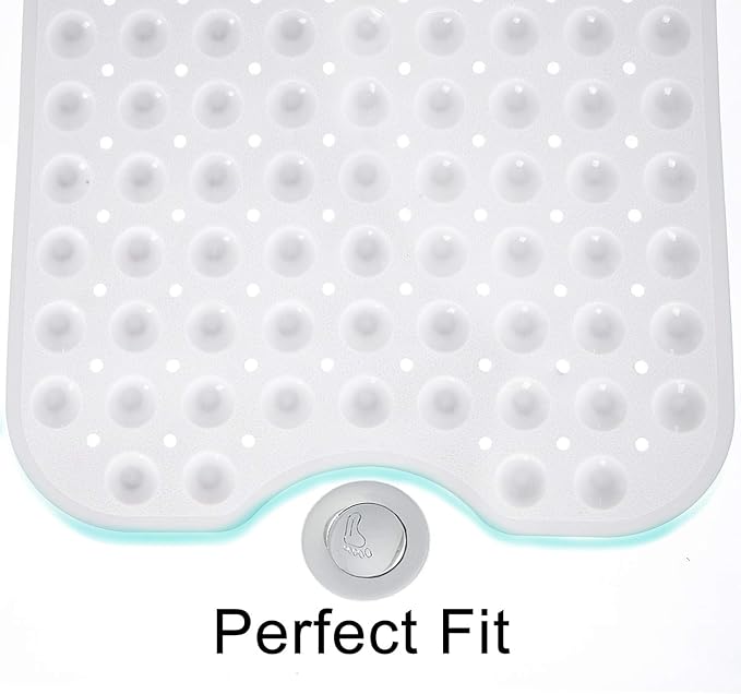 Bath Tub and Shower Mats, Non-Slip 39 x 16 Inch Extra Long Bathtub Mat, Machine Washable BathMat with Drain Holes, Suction Cups for Bathroom (Opaque White)