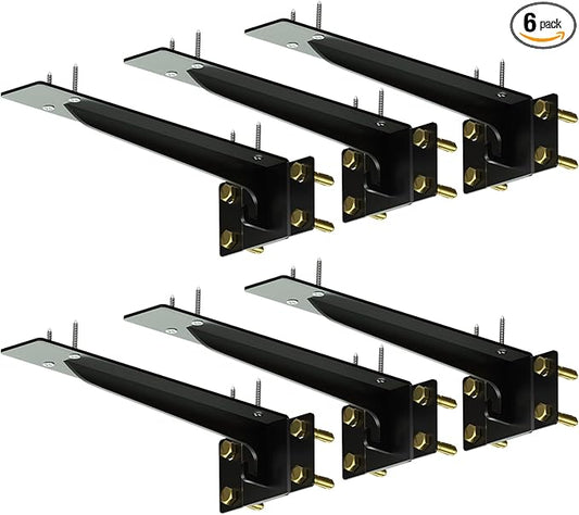 Heavy Duty Shelf Brackets 10 Inch, 1500 lbs Capacity, Hooks for Wall Mounted Shelves, L-Shaped Floating Shelf Brackets with Hanging (Black 6 Pack)