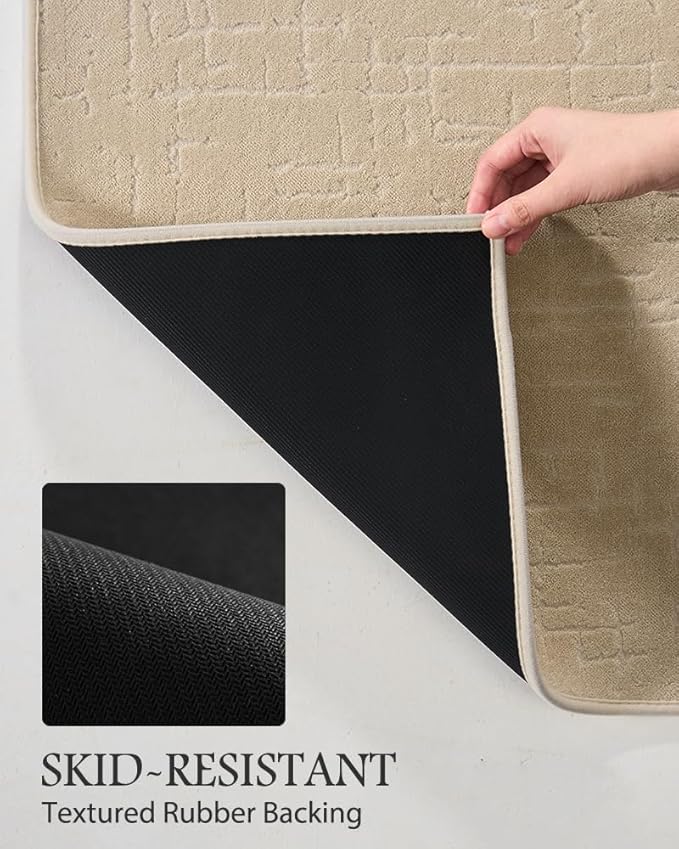 AMOAMI-Bath Mat-Absorbent Quick Dry Bathroom Floor Mats-Washable Rubber Backing Bath Mats for Bathroom Rugs Fit Under Door-Bath Rug for in Front of Sink Bathtub Shower Room, Camel 24''x70''