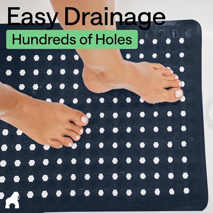 GORILLA GRIP Patented Square Shower Stall Mat, Small Bathtub Floor Mats for Stand Up Showers, Suction Cups and Drainage Holes, Machine Wash, Soft on Feet, Bathroom Accessories 21x21 Inch, Navy Opaque