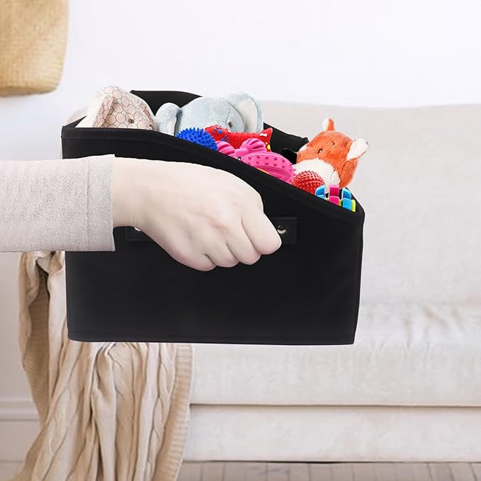 Large Dog Toy Basket Collapsible Dogs Toy Box Fabric Trapezoid Dog Toys Bin Storage for organizing pet Toys/Blankets/leashes/Rope Toys/Clothing-Can be Personalized-Black