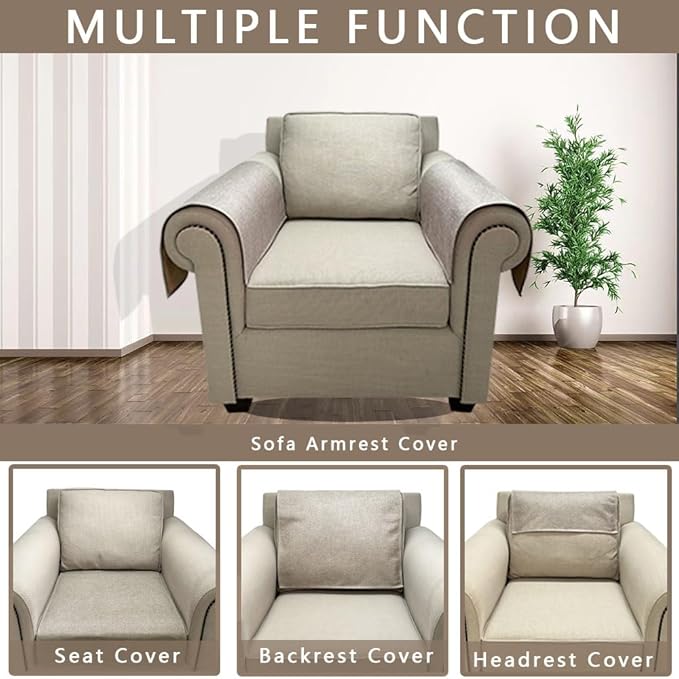 NOYOURS Couch Arm Covers, Anti-Slip Sofa Armrest Cover for Recliner, 2pc Washable Sofa Arm Covers, Dogs Cats Pet Scratch Proof Couch Arm Protectors, Cream Brown, 24x28inch