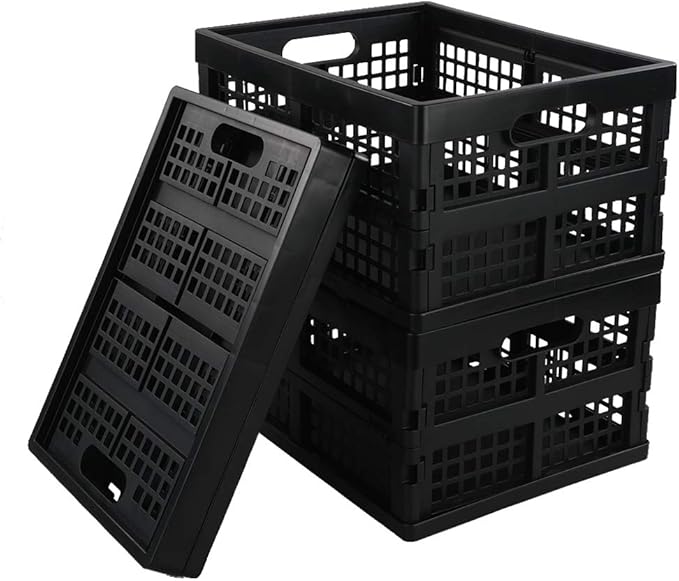 EudokkyNA 3-pack 15 Liter Collapsible Storage Basket Folding Crates, Black