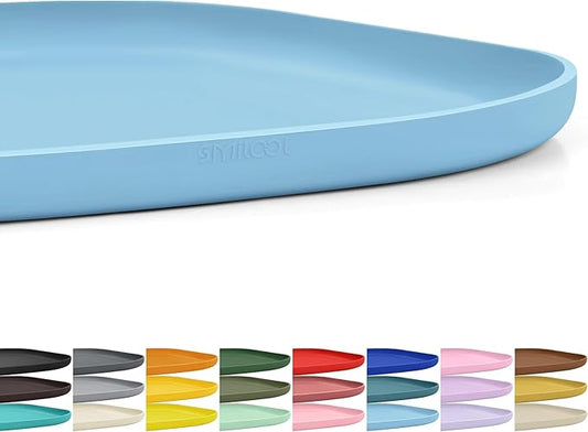 SMILOOL Silicone Pet Feeding Mat with Raised Edge for Food and Water, Dog Bowl Mats, Cat Bowls Placemat with High Lip for Floor Waterproof, Rubber Tray for Cats and Dogs 12 x 12 x 0.7 Light Blue