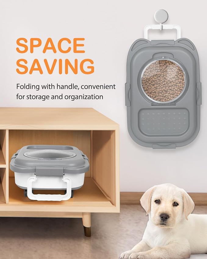 DDMOMMY 15-23 Lbs Dog Food Storage Container, Collapsible Dog Food Container with Airtight Lid, Wheels, Handle, Large Cat Food Storage Container with Scoop, Dog Bowl for Dog Cat