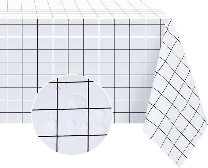Romanstile Rectangle Vinyl Tablecloth, 100% Waterproof Oil-Proof Checkered Plastic Table Cloth, Heavy Duty Wipeable Table Covers for Dining, Camping, Picnic, Outdoor - 54 x 108 Inch, White