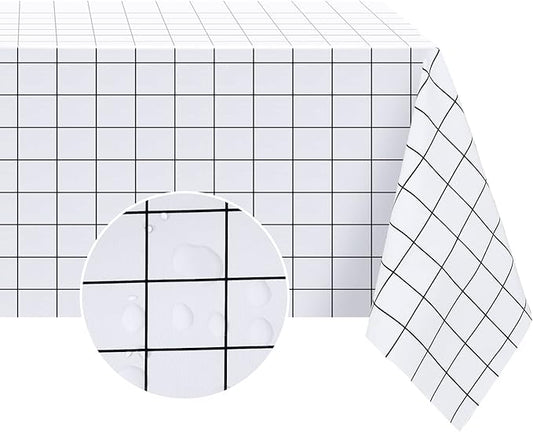 Romanstile Rectangle Vinyl Tablecloth, 100% Waterproof Oil-Proof Checkered Plastic Table Cloth, Heavy Duty Wipeable Table Covers for Dining, Camping, Picnic, Outdoor - 52 x 70 Inch, White