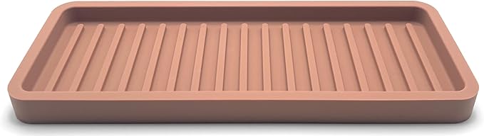 Happitasa Silicone Kitchen Sink Organizer Tray, Sponge Holder and Countertop Protector | Bathroom and Kitchen Soap Dish and Dispenser Tray (Mocha, 9"x3.5")
