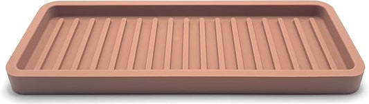 Happitasa Silicone Kitchen Sink Organizer Tray, Sponge Holder and Countertop Protector | Bathroom and Kitchen Soap Dish and Dispenser Tray (Mocha, 9"x3.5")