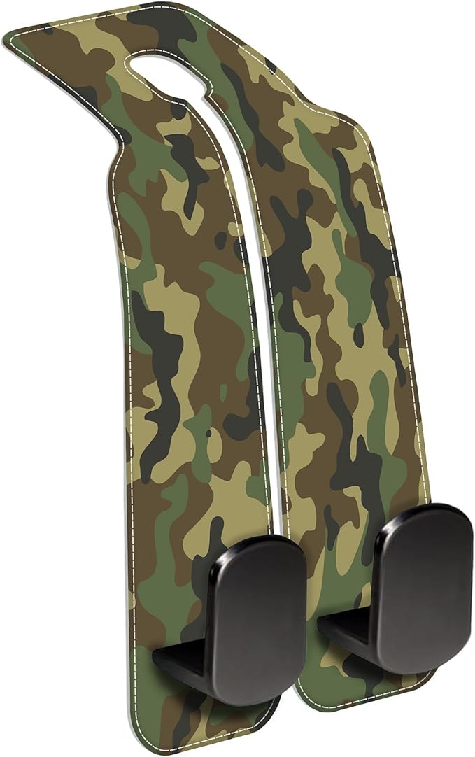 AEWNUNK Camouflage Car Headrest Purse Hanger Camo Hunting Forest 1 Pack Bag Purse Holder for Car Premium Leather Double Metal Hook for Handbags, Grocery Bags and Phones