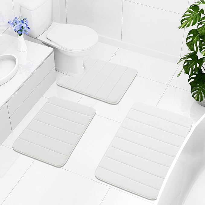 Buganda Memory Foam Bath Mat, 70" x 34", Ultra Soft and Non-Slip Bathroom Rugs, Water Absorbent and Machine Washable Bath Rug Runner for Bathroom, Shower, and Tub, Ivory