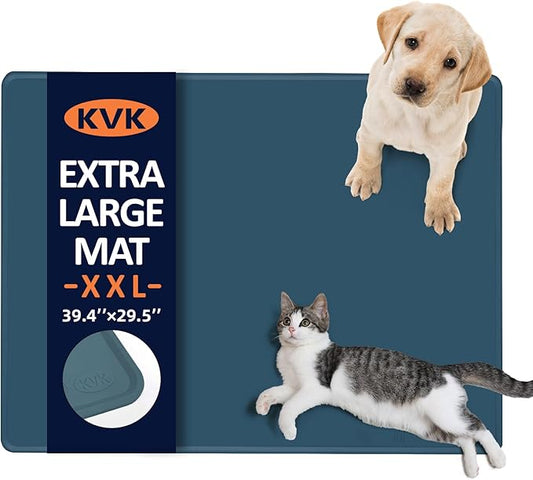 Dog Food Mat, 39.4×29.5in Extra Large Silicone Pet Feeding Mat - Waterproof, Non - Slip, Chew - Resistant for Food & Water, Protect Floors (Royal Blue)