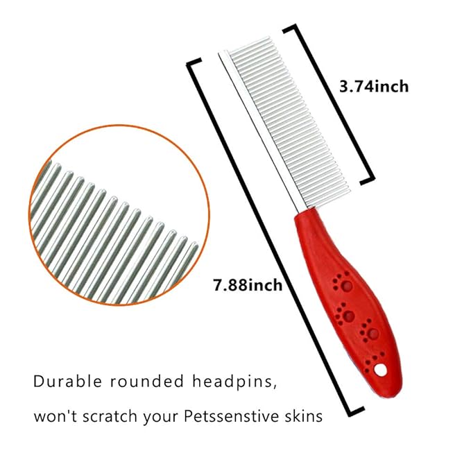 Sorxine Pet Comb for Dogs & Cats,Small Dog & Cat Grooming Comb 2 Combs,Pet Stainless Steel Teeth Dogs Comb for Removing Matted Fur, Knots & Tangles,Shedding Comb,Red