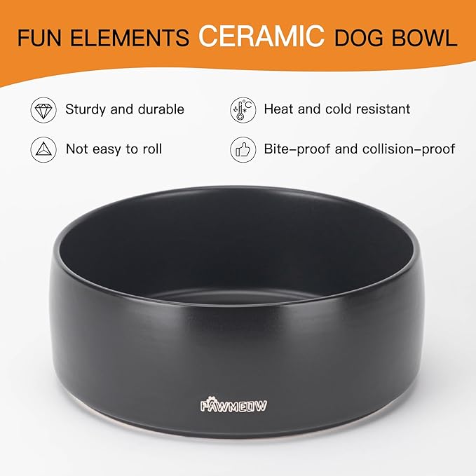 Ceramic Dog Bowl - 5.5-Inch Small & Medium Dog Feeder, Spill Resistant, Heavy Duty Modern Pet Bowl (16 oz) Black