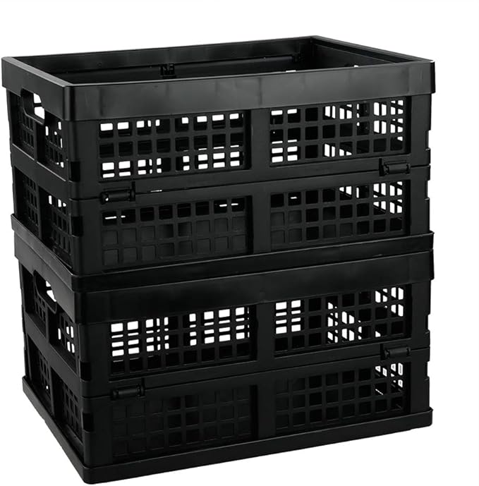 Saedy 16 Liter Black Folding Storage Crates, Collapsible Crate Plastic Basket Bins, 2 Packs