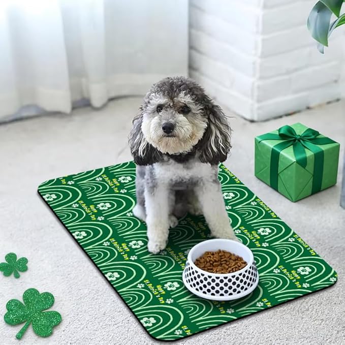 St Patrick's Day Dog Food Mats for Floors Waterproof, Cat Water Bowl Mats Pet Feeding Absorbent Placemats 12 * 20 inch