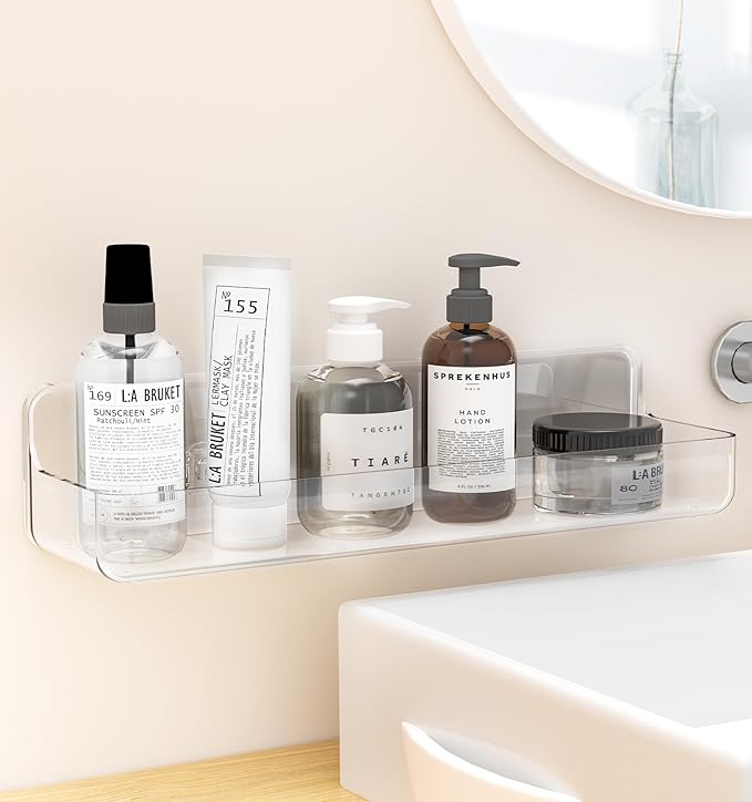 Shower shelves, Adhesive Clear Acrylic Bathroom Shower caddy Organizer, Transparent No Drilling Wall Mount Bathroom Storage