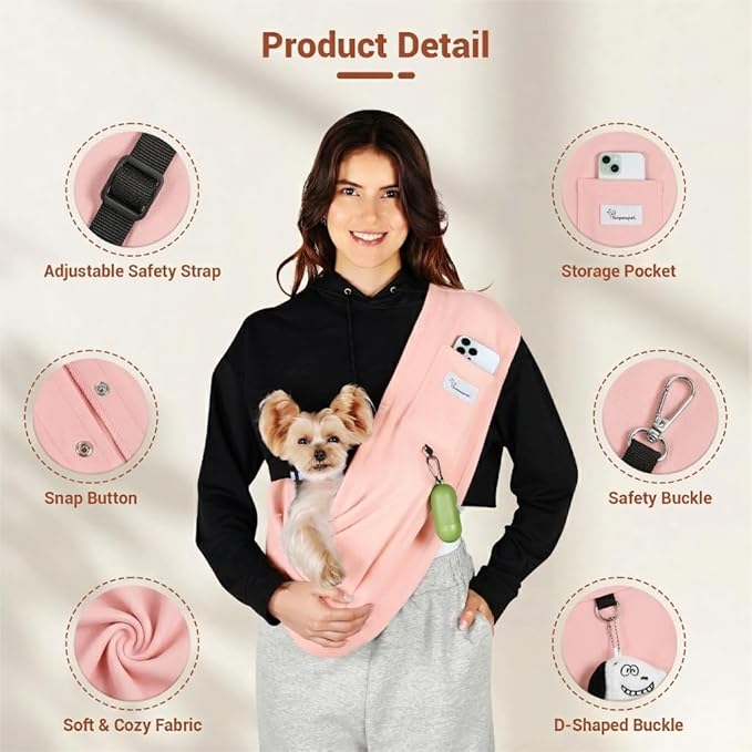 Dog Sling Carrier – Ice Silk Dog Slings for Small Dogs up to 10 lbs, Breathable Dog Carrier Sling with Adjustable Safety Strap & Buckle, Portable Cat Sling Carrier (Pink)