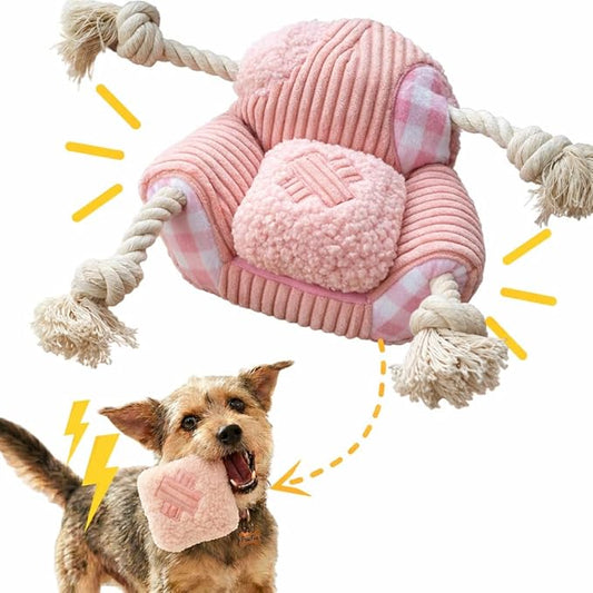 Squeaky Dog Toys, Durable Tug of War Chew Toys for Small, Medium and Large Dogs, Interactive Puppy Toy for Teeth Cleaning, Birthday Gift - Couch