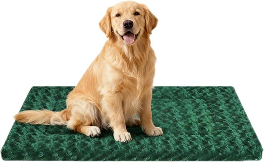 Dog Crate Bed Pad – Reversible Fleece Mat for Small, Medium, Large Dogs – Soft & Washable Anti-Slip Dog Bed Mat for Cages and Kennels – Comfortable, Durable Sleeping Pad for Dogs, Green, L