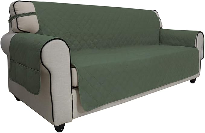 Easy-Going Sofa Slipcover Waterproof Couch Cover for 3 Cushion Couch Sofa Cover Furniture Protector Cover Pets Covers Washable Non-Slip Fabric Pets Kids Children Dog Cat (Sofa, Greyish Green)