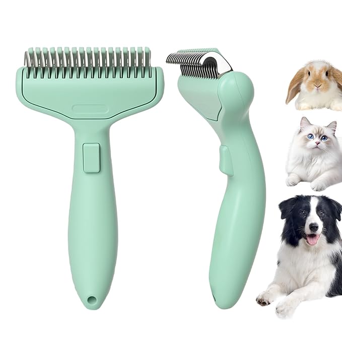 Mllzhauib Dog & Cat Brush, Deshedding Brush with Easy Release Button, Premium Grooming Tool for Shed Control & Undercoat Removal, Ideal for Long/Short Haired Pets (Mint Green)
