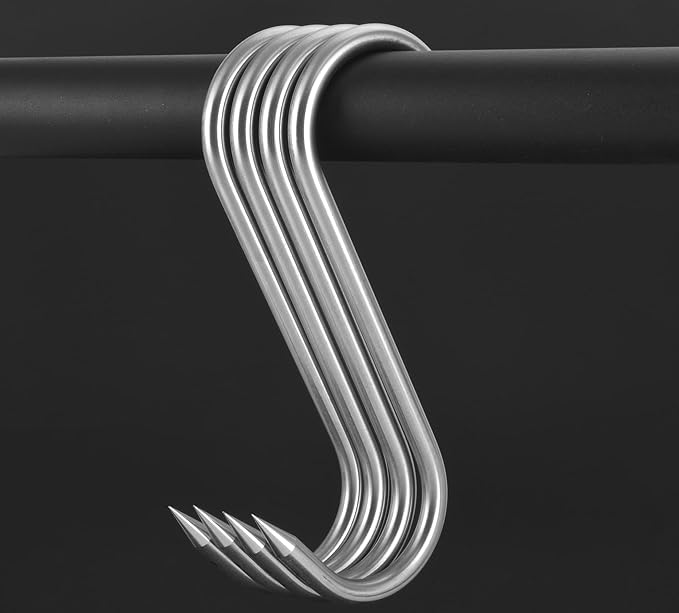Meat Hook, 8Inch 10mm Heavy Duty S-Hooks Stainless Steel Meat Processing Butcher Hooks (10mm8inch)