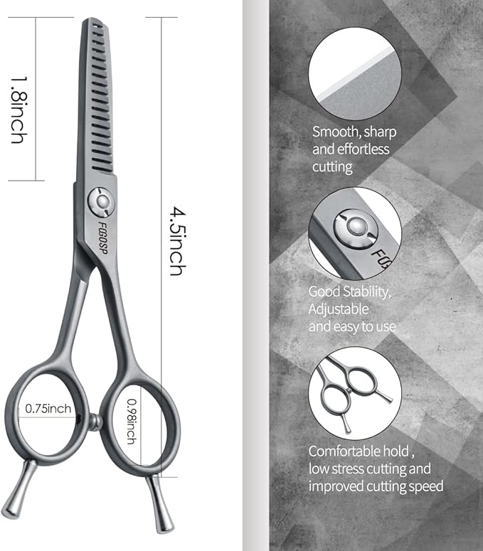 FOGOSP 4.5" Thinning Shears for Dogs Grooming Face with Safety Round Tip for Small Dogs Face Paw Ears Trimmer Professional Small Cat Grooming Scissors (4.5" Blender, Gray)