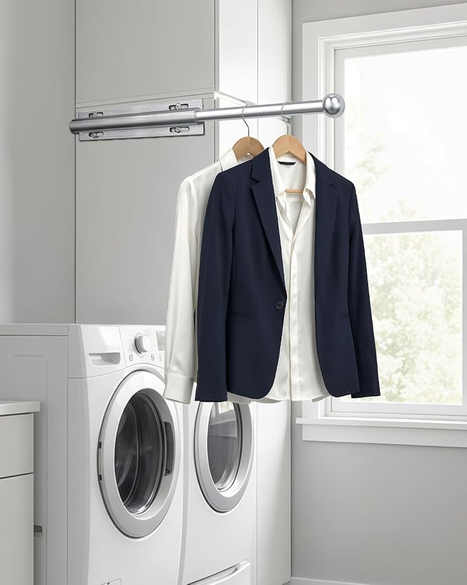 Valet Rod for Closet Pull Out, 12" Aluminum Valet Heavy Duty Closet Valet Rod, Adjustable Retractable Slide Out Valet Rod Closet Organization for Closet Laundry Bedroom Bathroom(Silver)