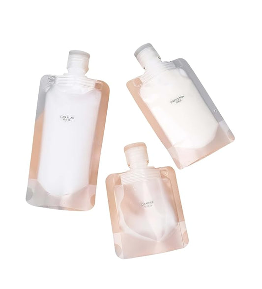10 Pack Travel Pouches for Toiletries, Size Portable Containers,Stand Up Pouch,Refillable Travel Accessories for Shampoo Conditioner (100ML/3.4OZ/10piece)