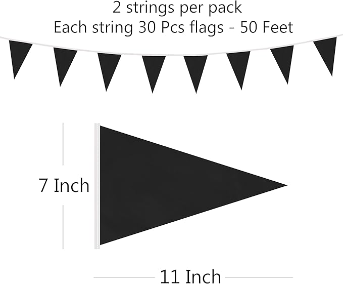 100 Feet Black Pennant Banner Flags, 60 Pcs DIY Flag for Birthday, Party, Shops, Outdoor and Indoor Decorations, Festival Celebration (Black)