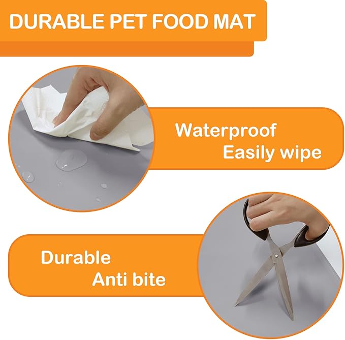 Pet Food Mat Pet Feeding Mat Silicone Placemat for Dog and Cat Food Water Bowl Dog Food Mats for Floors Non Slip Waterproof Anti-bite Cool Grey 39.4X29.5in