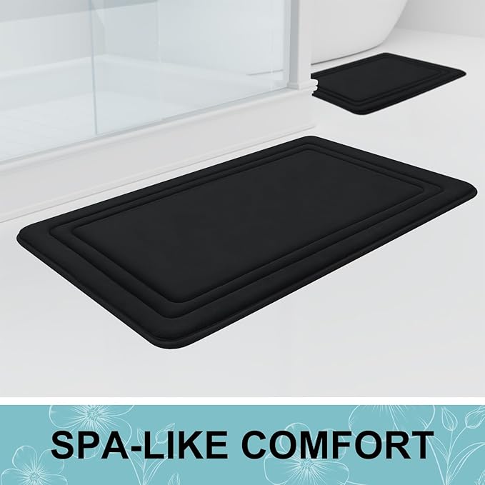 Grandaily Memory Foam Bath Mat Rug 44x24, Ultra Soft, Non-Slip and Absorbent Bathroom Rugs, Machine Wash Dry, Comfortable Bath Carpet for Bathroom Floor, Tub and Shower, Black