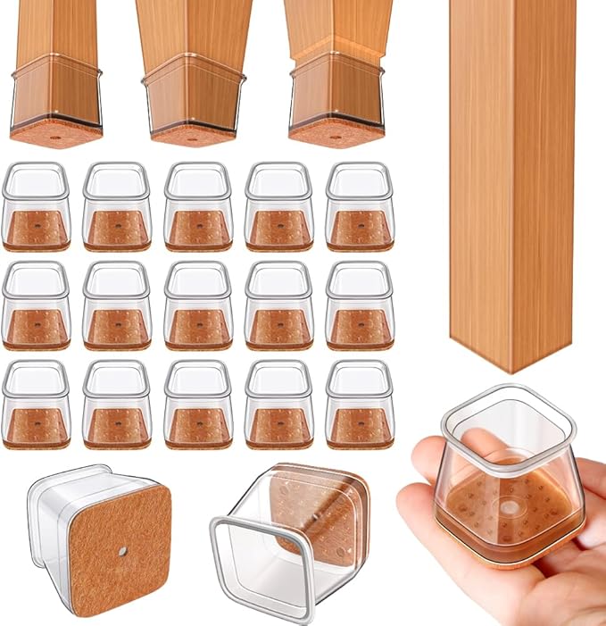 Ansible 24 pcs Square Small Chair Leg Floor Protectors, Furniture Felt Pads Silicone Covers caps for Chairs,Chair Leg Protectors for Hardwood Floors (Small fit:3/4'' to 1'')