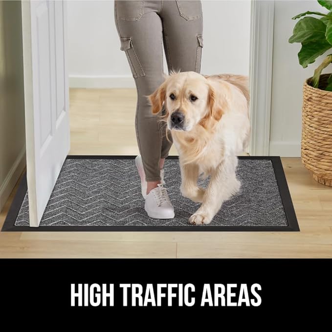GORILLA GRIP 100% Waterproof All-Season WeatherMax Doormat, 60x24, US Designed Natural Rubber, Stain and Fade Resistant, Low Profile Indoor Outdoor Door Mats, Easy Clean Patio Mat, Steel Chevron