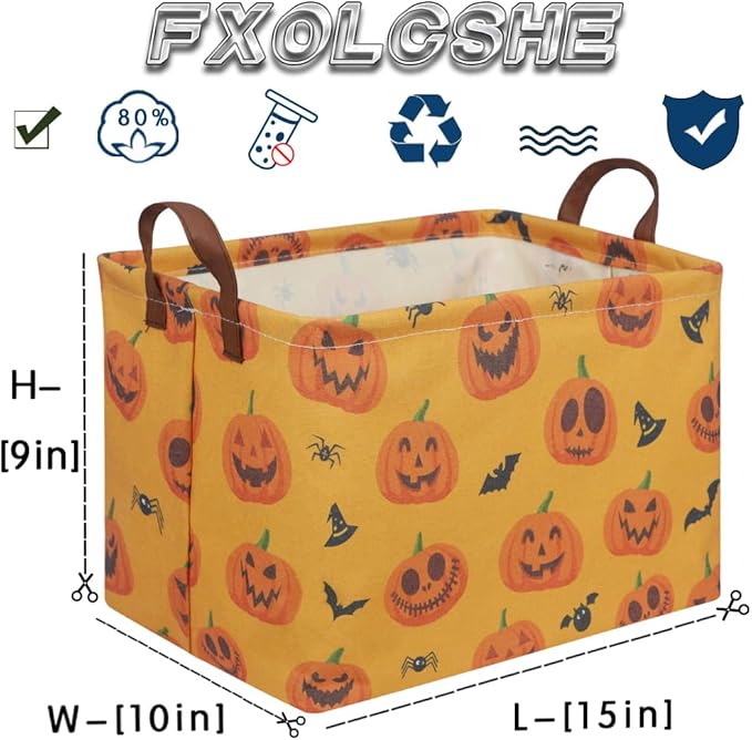 FXOCSHE Rectangular Halloween Basket,Trick or Treat Basket for Boys and Girls,Waterproof collapsible storage box,Halloween Decor,Gift box(Halloween pumpkin)