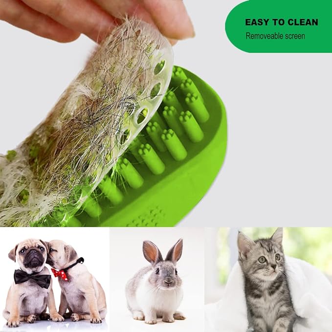 Rubber Curry Brush for Dog & Cat, Soft Curry Comb with Removable Screen, Pet Silicone Brush for Short & Long Hair, Use Wet as Bath Scrubber or Dry for Grooming