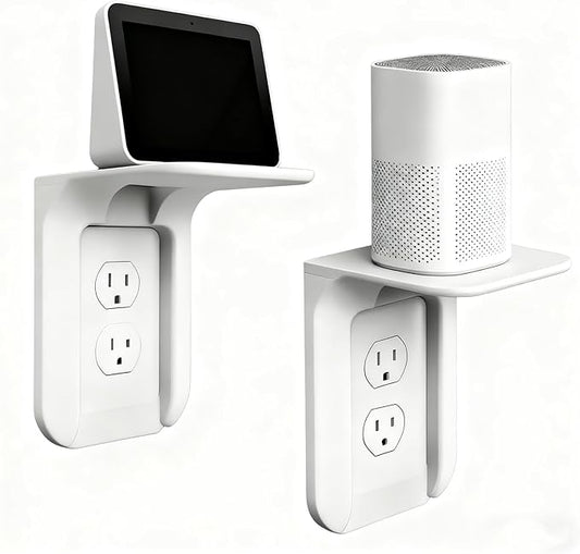 Outlet Shelf, Bathroom Wall Holder with Built-in Cable Management, Wall Organizer for Smart Home Decor Space Saving Electric Toothbrush Use as Echo Holder (2 Pack)