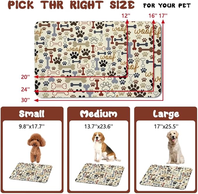 Dog Food Mats for Floors Waterproof, Dog Cat Water Bowl Mats Pet Feeding Absorbent Mat Dog Cat Pet Placemats for Food and Water Beige 12 * 20 inch