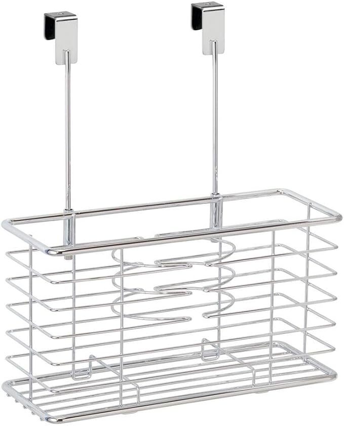 mDesign Steel Over Cabinet Hair Dryer Holder Storage, Chrome, 5.2in x 10.2in x 12.3in