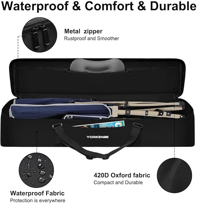 Camping Chair Replacement Bag, 42 Inch Extra Large Zippered Cot Bag, Waterproof Foldable Carrying Case with Handle Strap, Large Mouth fits Most Cots & Chairs for Travel Outdoor