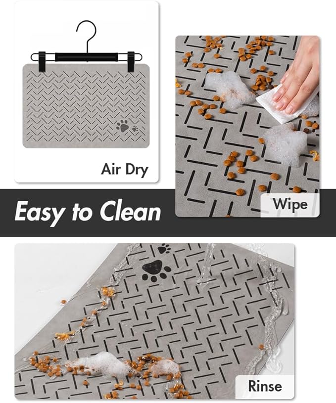 MontVoo-Absorbent Pet Feeding Mat-No Stains Quick Dry Dog Mat for Food and Water Bowl-Rubber Backing Dispenser Mat Accessories Supplies-Dog Bowl Messy Drinkers,(Light Grey,16"x24")