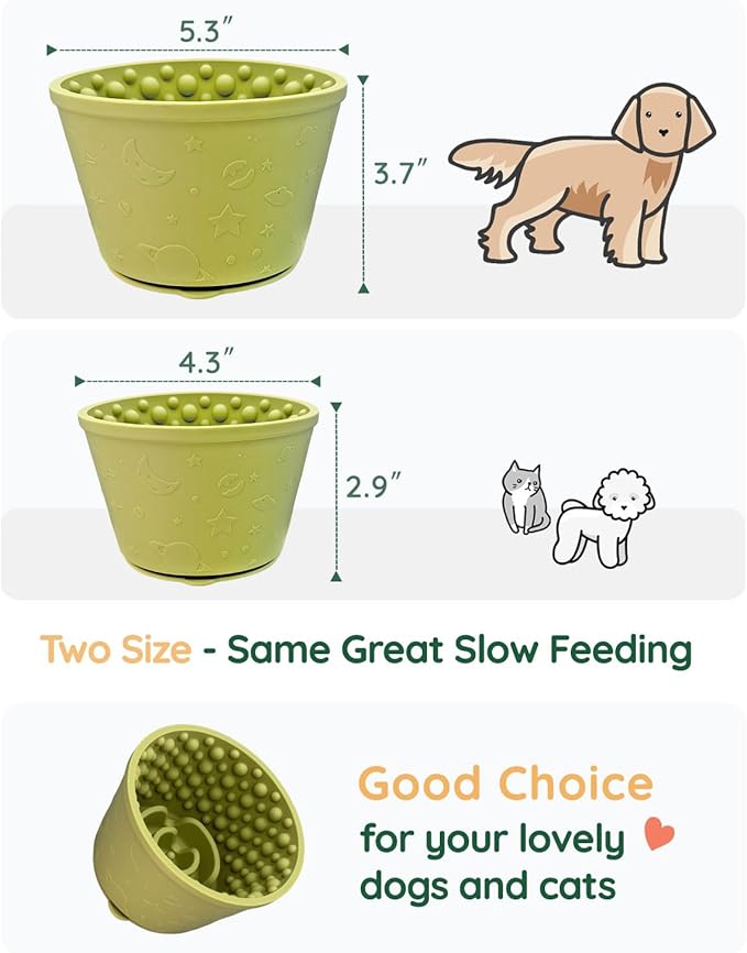 2-in-1 Licking Toy & Silicone Slow Feeder Bowls with Suction Cup - Non-Slip Mat for Bored Small Breed Dogs, Anxiety Relief, Anti-Choking (4.3" x 2.9", Green)