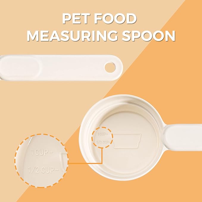 MSBC Melamine Pet Food Scoop, Cat Food Measuring Cups, Comfortable Long Handle Scoop for Dog, Cat, Ferret and Rabbit Food, 1 Cup Size Pet Food Feeding Scoop Dishwasher Safe (White