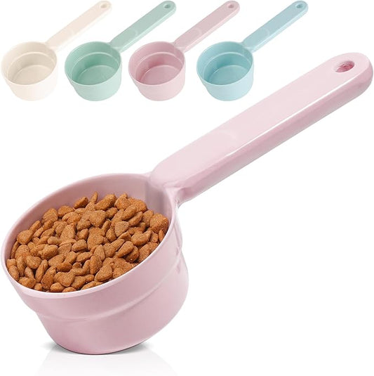 MSBC Melamine Pet Food Scoop, Cat Food Measuring Cups, Comfortable Long Handle Scoop for Dog, Cat, Ferret and Rabbit Food, 1 Cup Size Pet Food Feeding Scoop Dishwasher Safe (Pink