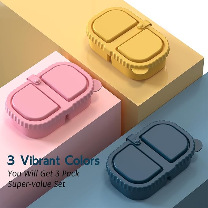 6 Pack Reusable Silicone Snack Containers with Lids, Mini Containers 2 Compartments, Portable Silicone Food Storage Box for Picnic, Lunch, Office (6)
