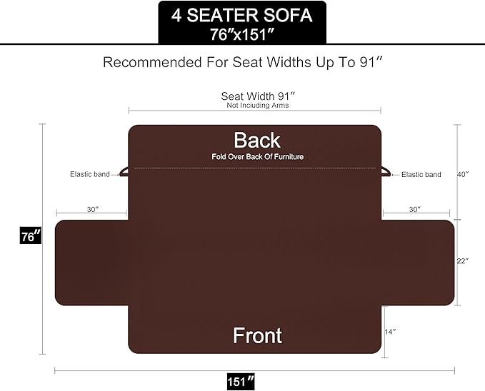 U-NICE HOME 4 Seater Sofa Cover 91 Inch Large Couch Covers for 4 Cushion Couch with Elastic Straps Water Resistant Furniture Protector Cover for Pets Cat (Sofa XX-Large, Dark Grey/Dark Grey)