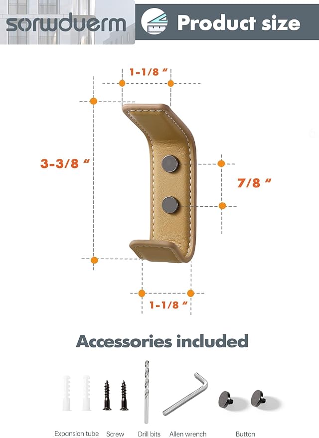 2 Pack Khaki Leather Coat 2 Hooks Wall for Hanging Rectangle Coat Hooks for Hanging Robe Towels Bags Hats Scarf Keys Clothes Suitable for Bedroom, Entryway and Closet