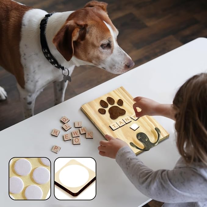 VINARTSVN Dog Leash Holder Wall Mount, Pet Harness Hanger with Scrabble Letters, Dog Collar Organizer for Entryway, Memorial Cat Leash Holder for Wall, Pet Loss Gifts, Keepsake, Home Decor PF212-W